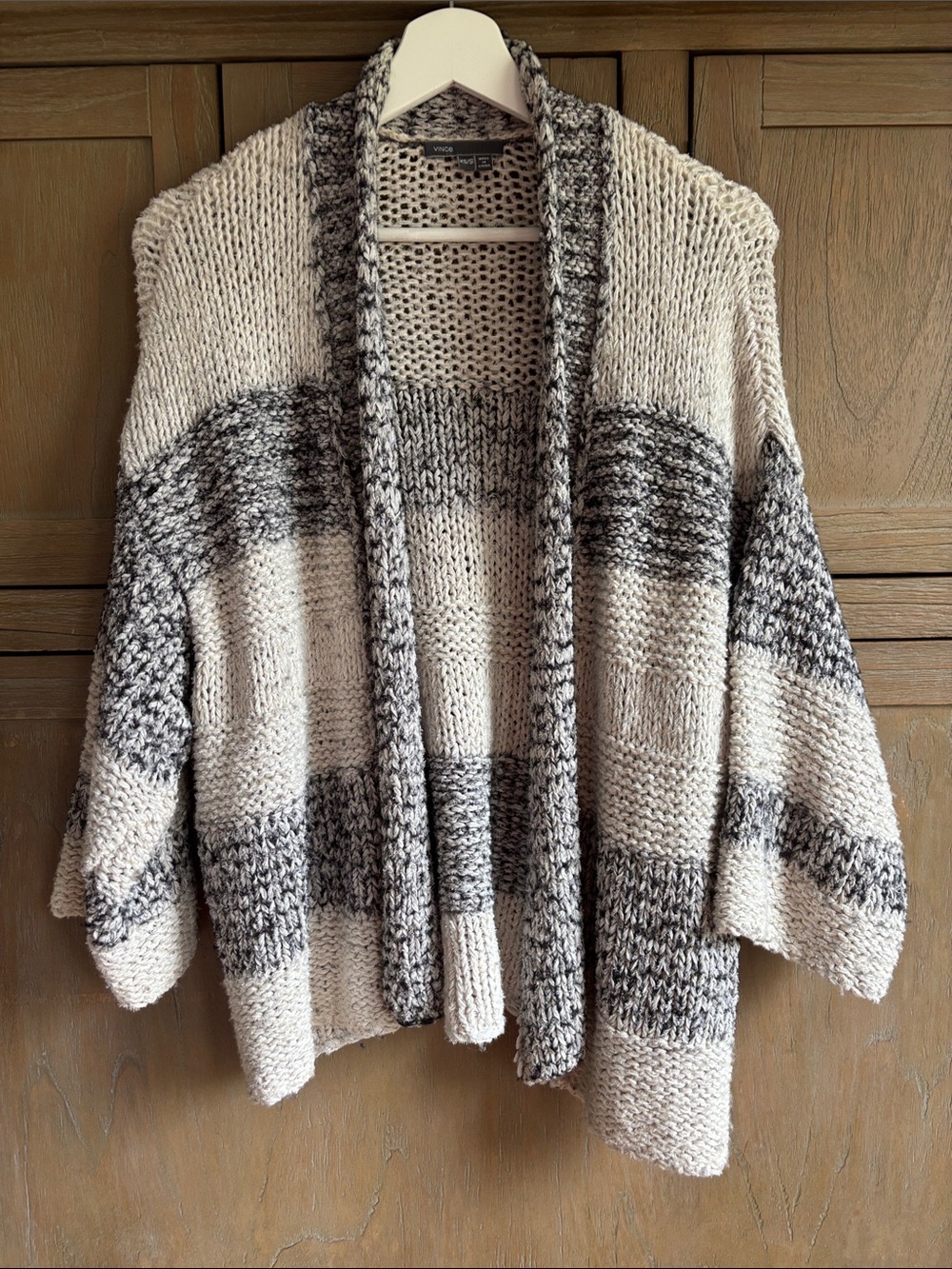 Vince Open-Front Chunky Knit Cardigan - Cream & Gray Heather